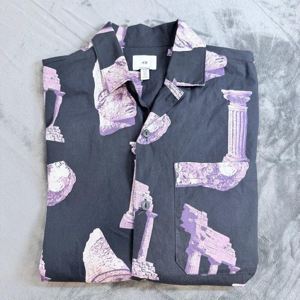 H&M Short Sleeve Black Purple Ancient Greek AOP Shirt Sz XXL Oversized Retro Y2K - Picture 7 of 14